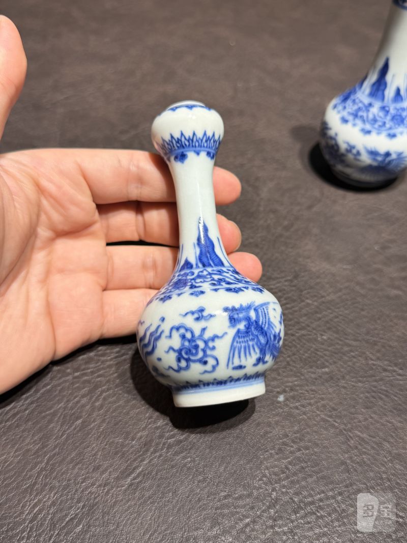 清康熙 青花双凤纹胆瓶、蒜头瓶 - 图8